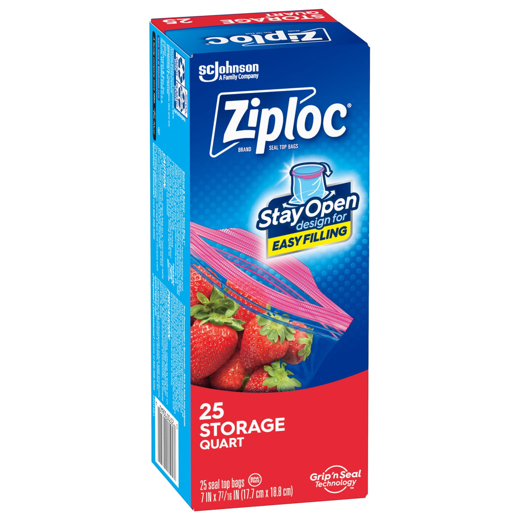 Ziploc Brand Food Storage Bags - School Supplies, with Grip 'n Seal Technology, Zipper, Quart, 25 Count