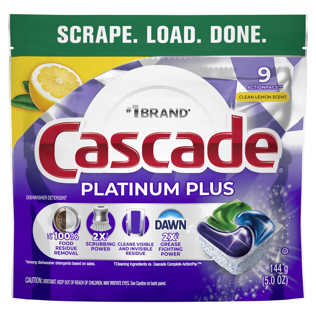 Cascade Platinum Plus Dishwasher Pods - Dishwasher Detergent, Dish Detergent Soap, Lemon, 9 Count
