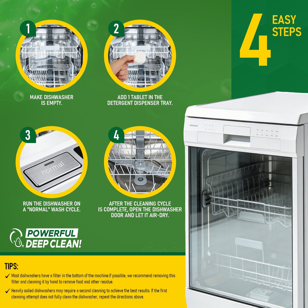 aphouse Dishwasher Cleaner And Deodorizer - 12 Tablets, Deep Cleaning Descaler for Dishwasher, Septic Safe, Removes Odor Causing Limescale