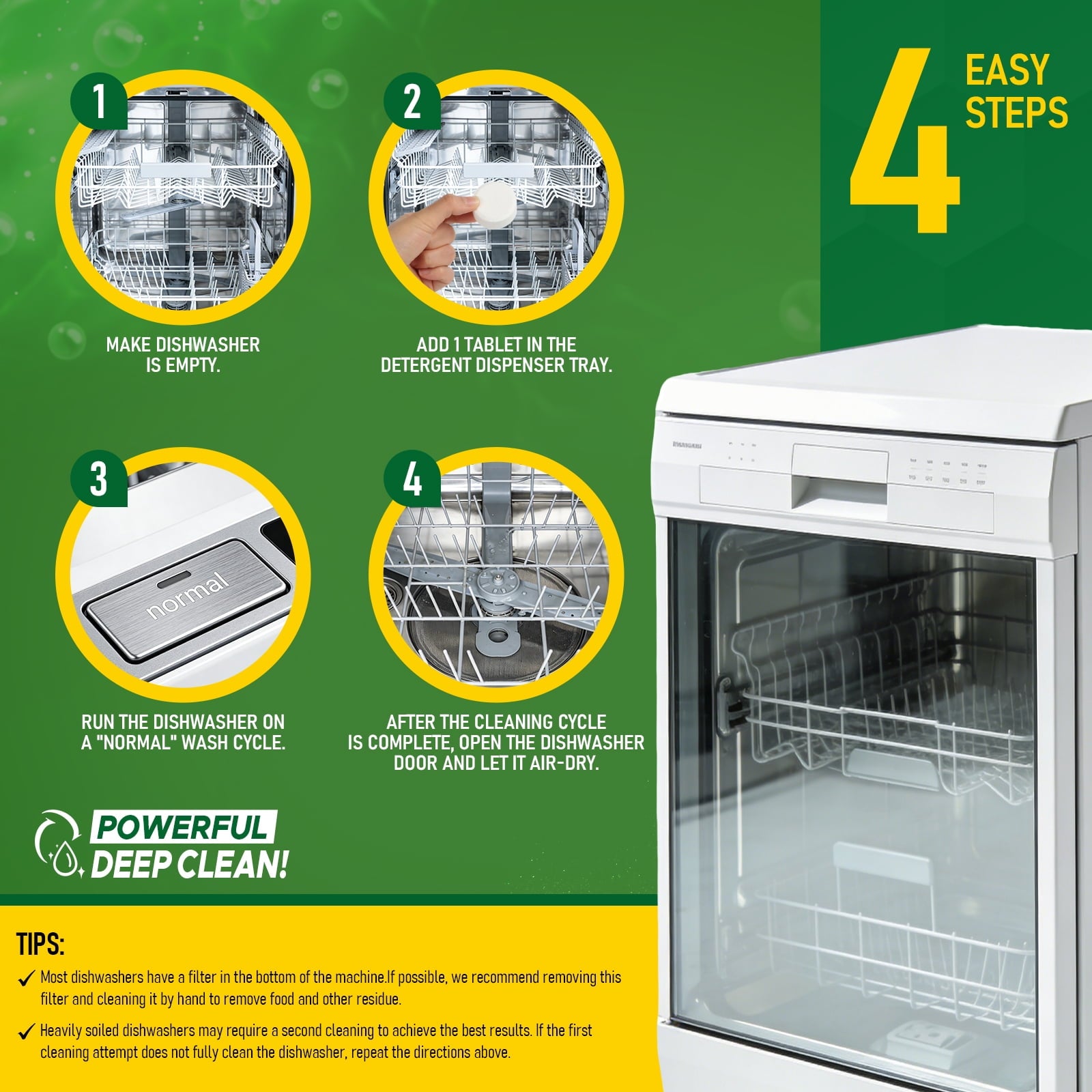 aphouse Dishwasher Cleaner And Deodorizer - 12 Tablets, Deep Cleaning Descaler for Dishwasher, Septic Safe, Removes Odor Causing Limescale