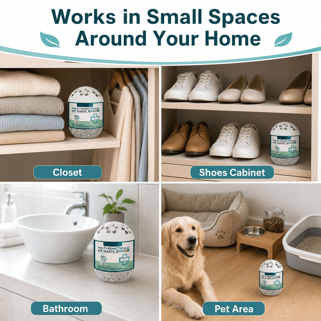 Odor Absorber for Closet - Shoes & Bathroom, Moisture Control Deodorizer Box, Compact Air Freshener for Home, Wardrobe, Pet Areas