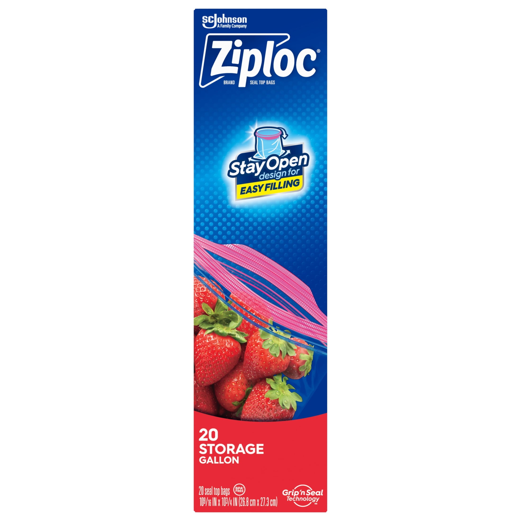 Ziploc Brand Food Storage Bags - School Supplies, with Grip 'n Seal Technology, Zipper, Gallon, 20 Count