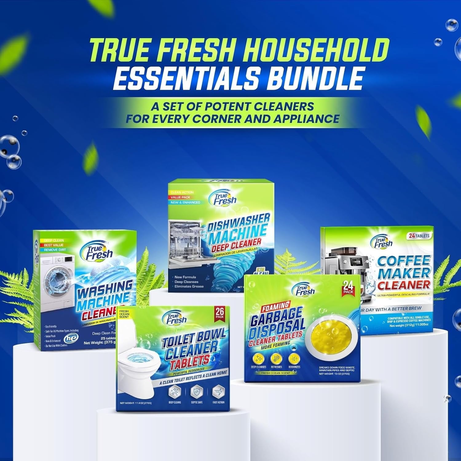 True Fresh Dishwasher Cleaner Tablets 24 Pack - Dishwasher Cleaner and Deodorizer to Descale - Remove Limescale and Buildups
