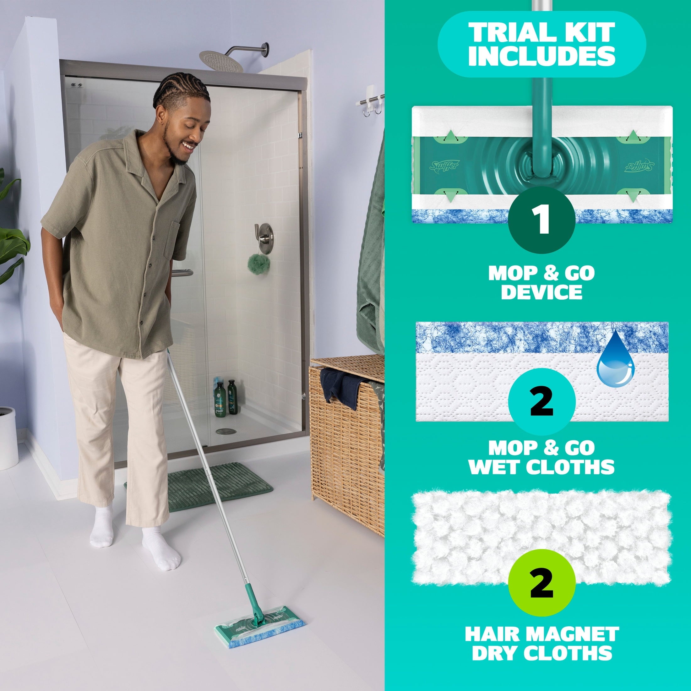 Swiffer Starter Classic Kit (1 Device - 2 Hair Magnet Dry Cloths, 2 Mop & Go Wet Cloths)