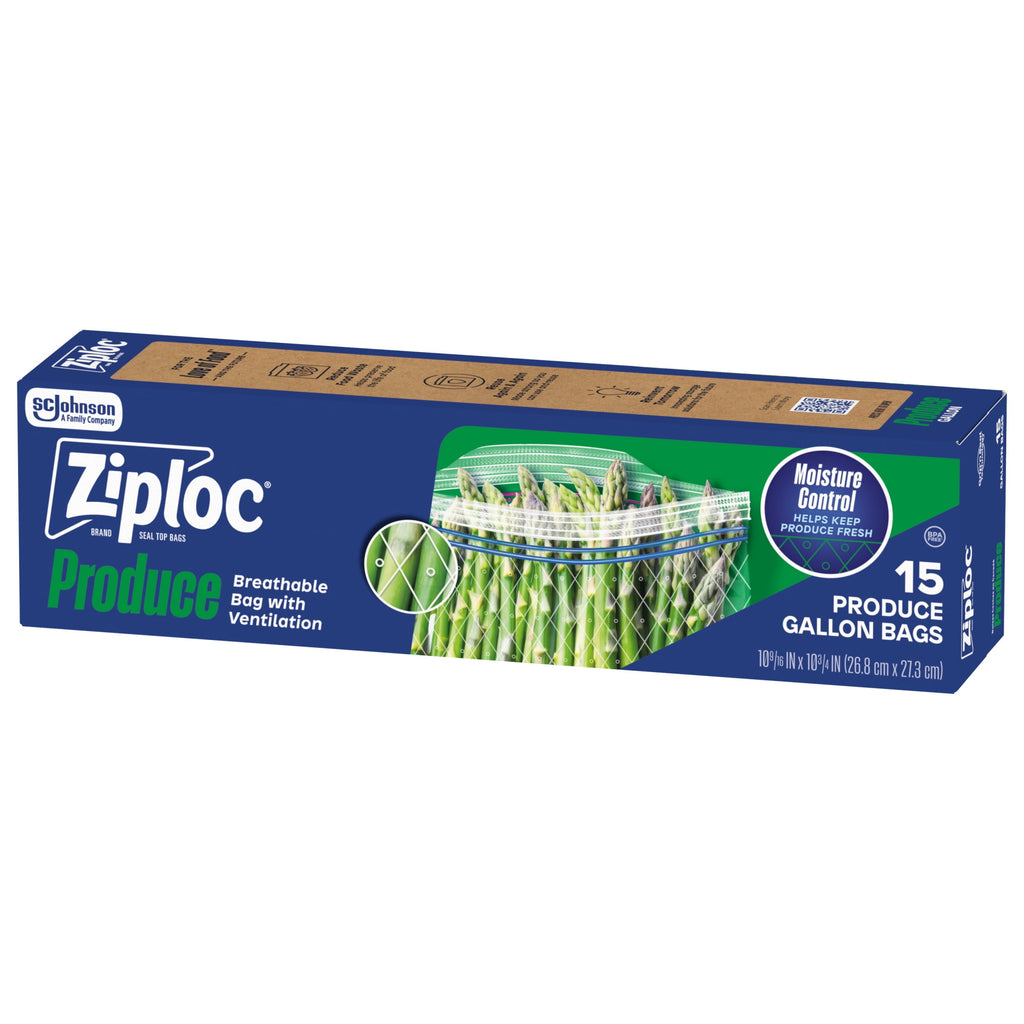 Ziploc® Brand Gallon Produce And Food Storage Bags - Breathable Bag, Moisture Control, 15 Count