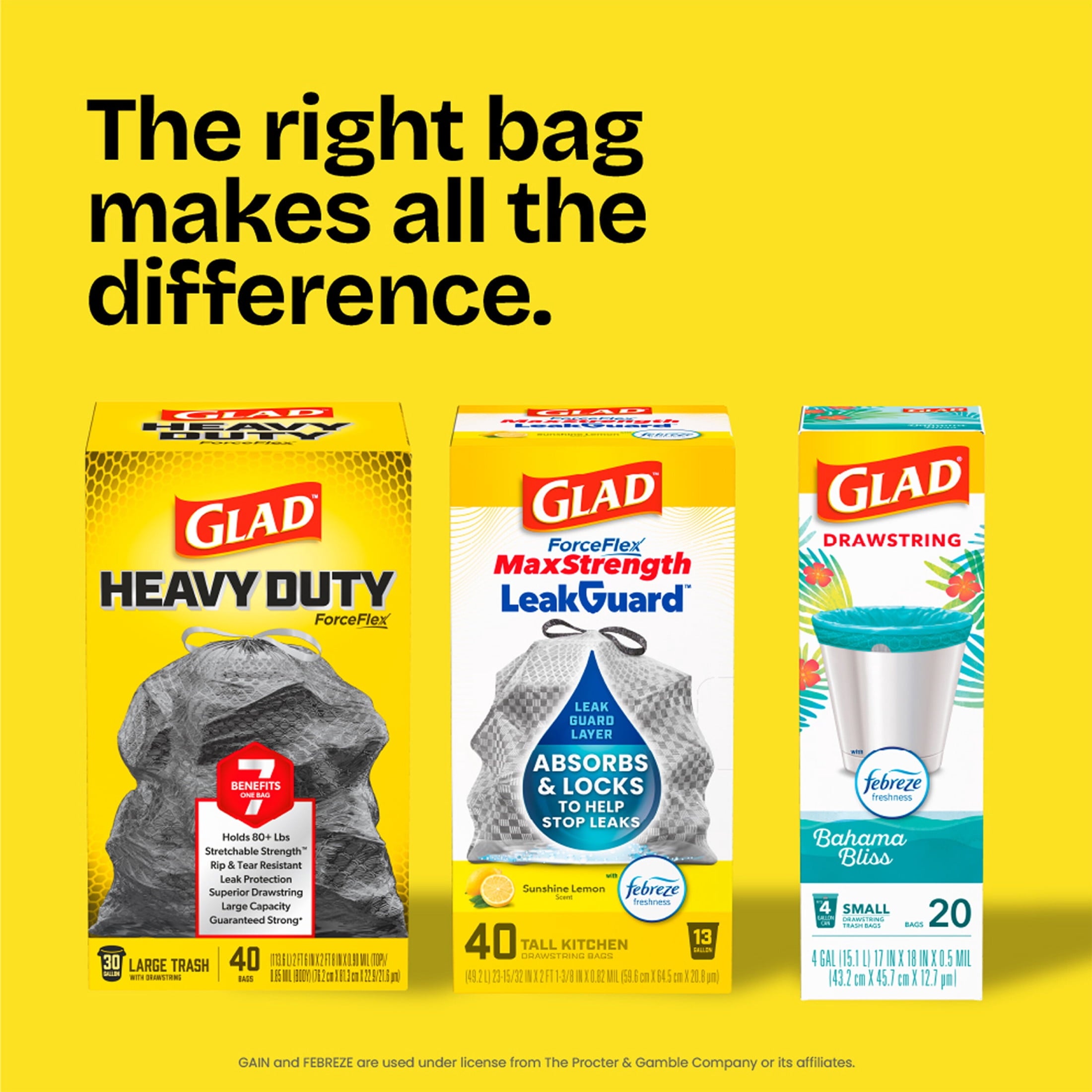 Glad ForceFlex Tall Kitchen Drawstring Trash Bags - 13 Gal, Gain Original with Febreze, 40 Count - 6-Pack