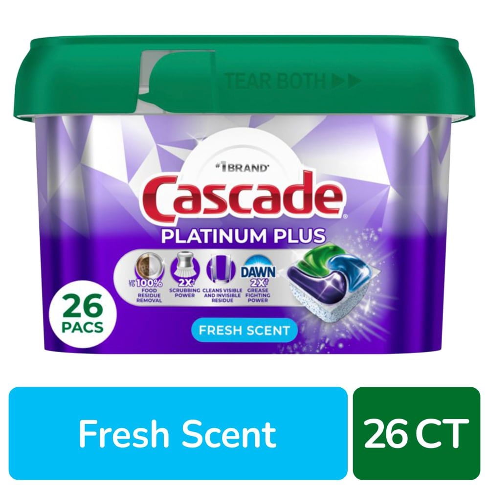 Cascade Platinum Plus Dishwasher Pods Dishwasher Detergent Dish Detergent Soap Fresh 26 Count - Pack of 2