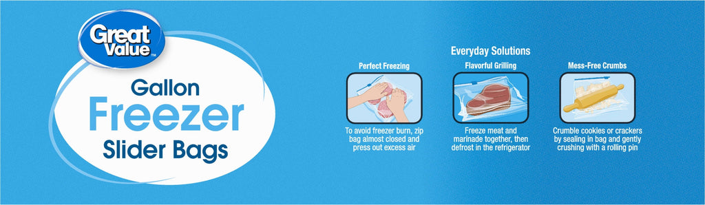 Great Value Gallon Freezer Slider Zipper Bags - 60 Count