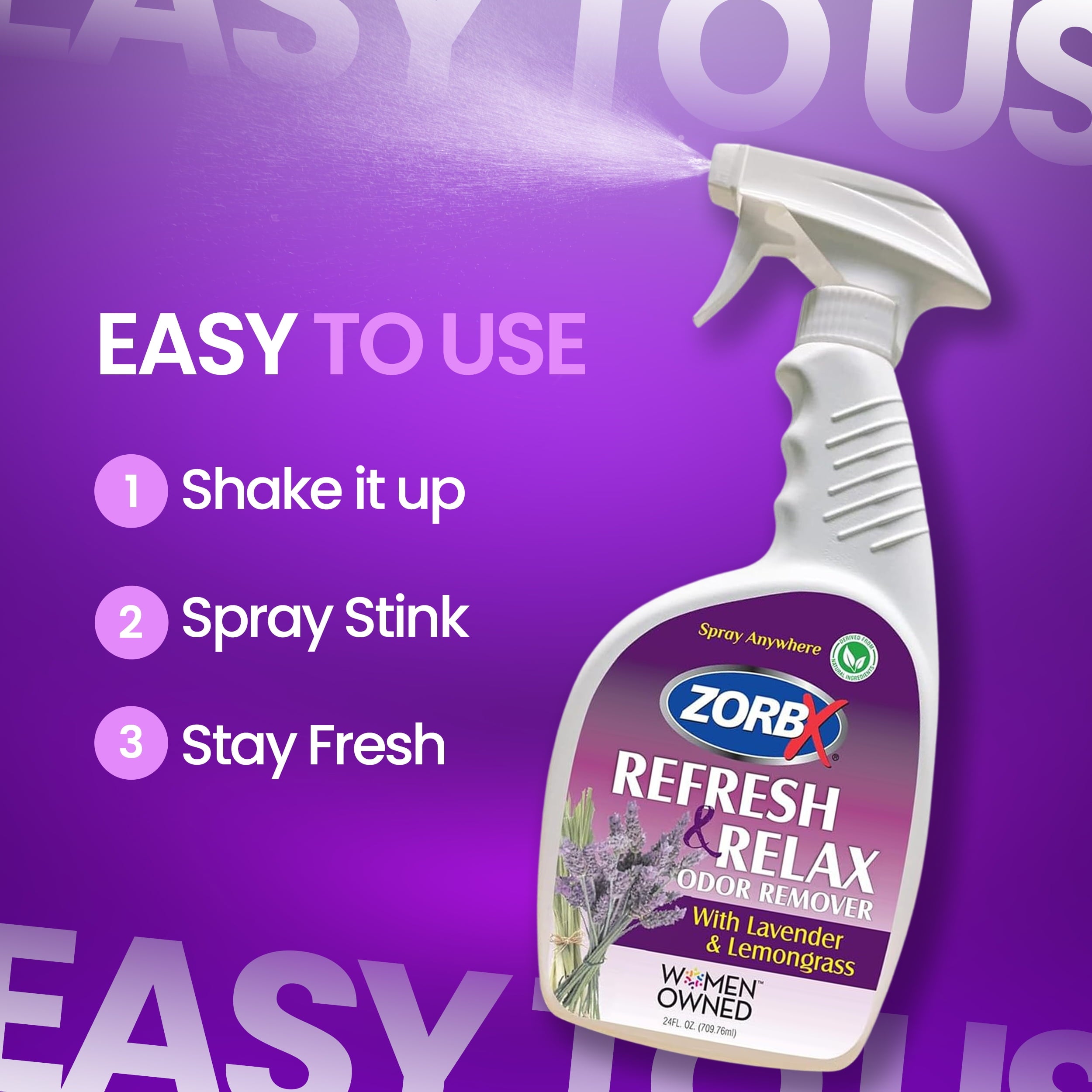 ZORBX Odor Remover Air Freshener with Lavender & Lemongrass 24 oz Fabric Freshener Spray For Home - Car & Clothes