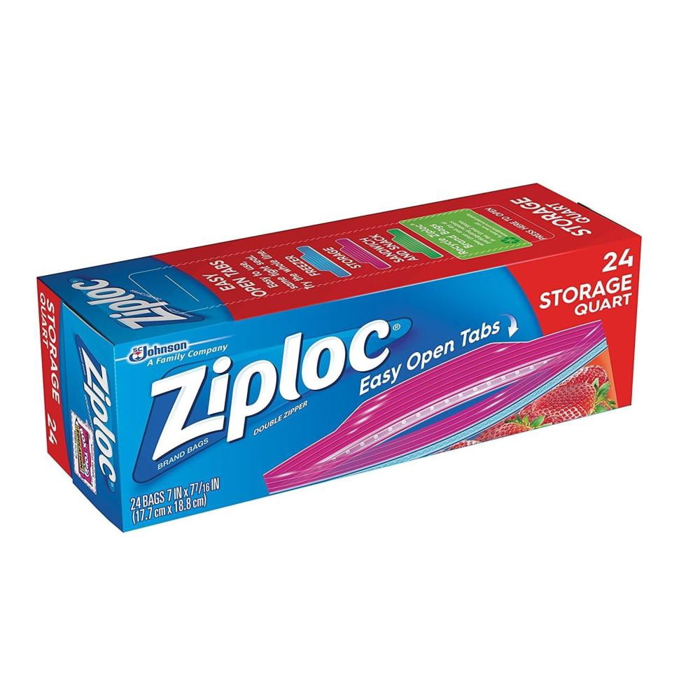 Ziploc Storage Quart Bags Grip 'n Seal Microwave Clear Plastic 24 Count - 2 Pack