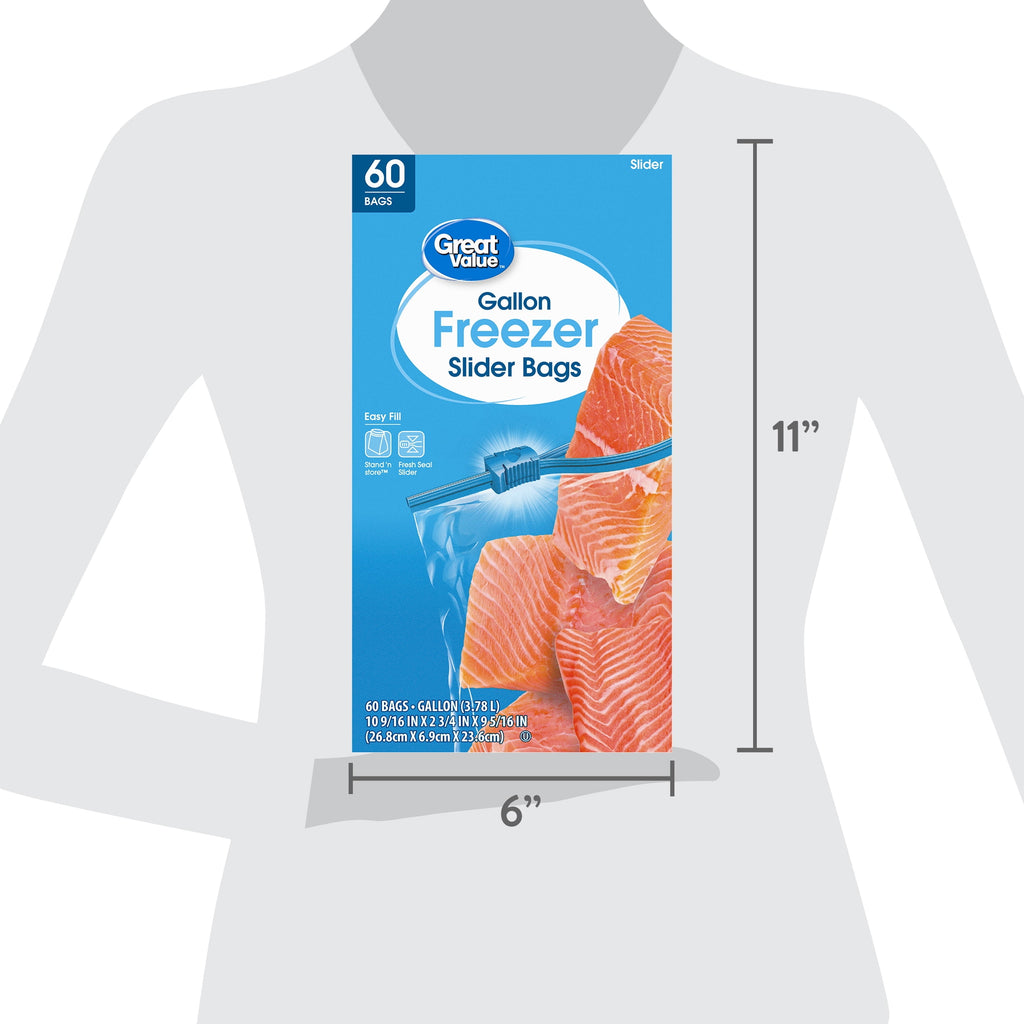 Great Value Gallon Freezer Slider Zipper Bags - 60 Count