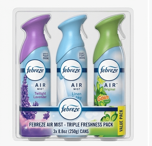 Febreze Air Mist - Air Freshener, Odor Fighting Room Spray, Deodorizer for Home Bathroom Kitchen Office Apartment, Linen & Sky, Lavender, Original Gain Variety Pack, 8.1oz (Pack of 3)