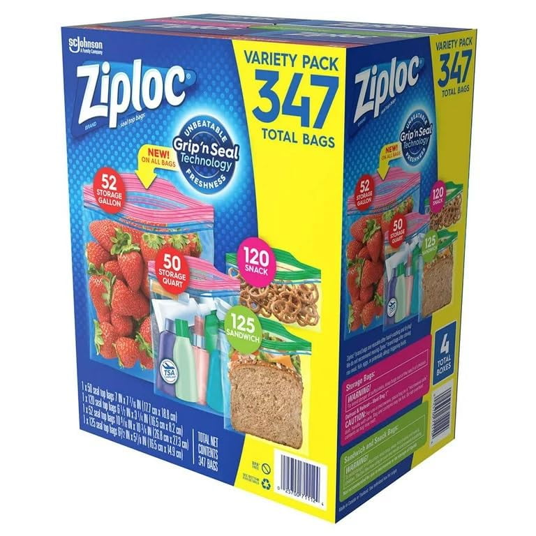 Ziploc Zip-Close Total Variety Bags - 347 Pack, Clear