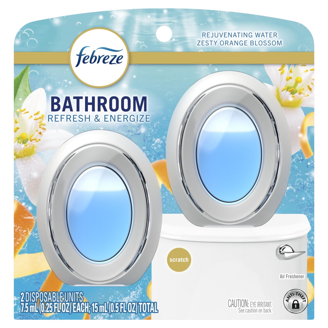 Febreze BATH Air Freshener - Odor-Fighting, Refresh & Energize Scent, 2 Count