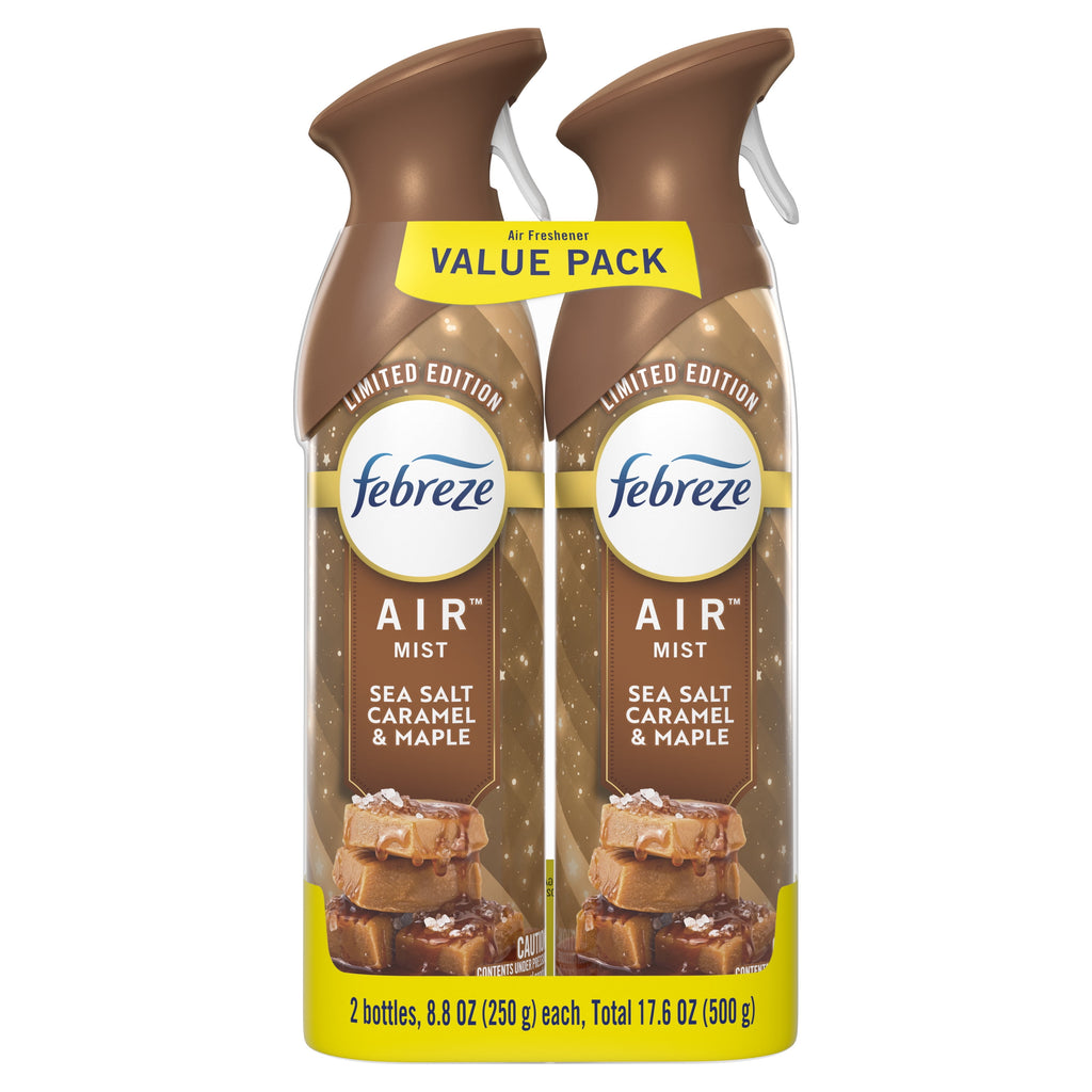 Febreze Air Mist - Odor-Fighting Air Freshener, Sea Salt Caramel & Maple, 8.8oz Aerosol, Pack of 2 - 3-Pack