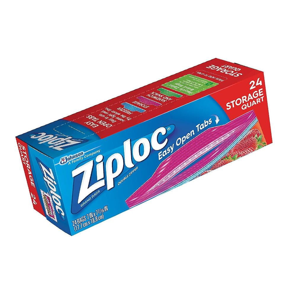 Ziploc Storage Quart Bags Grip 'n Seal Microwave Clear Plastic 24 Count - 2 Pack