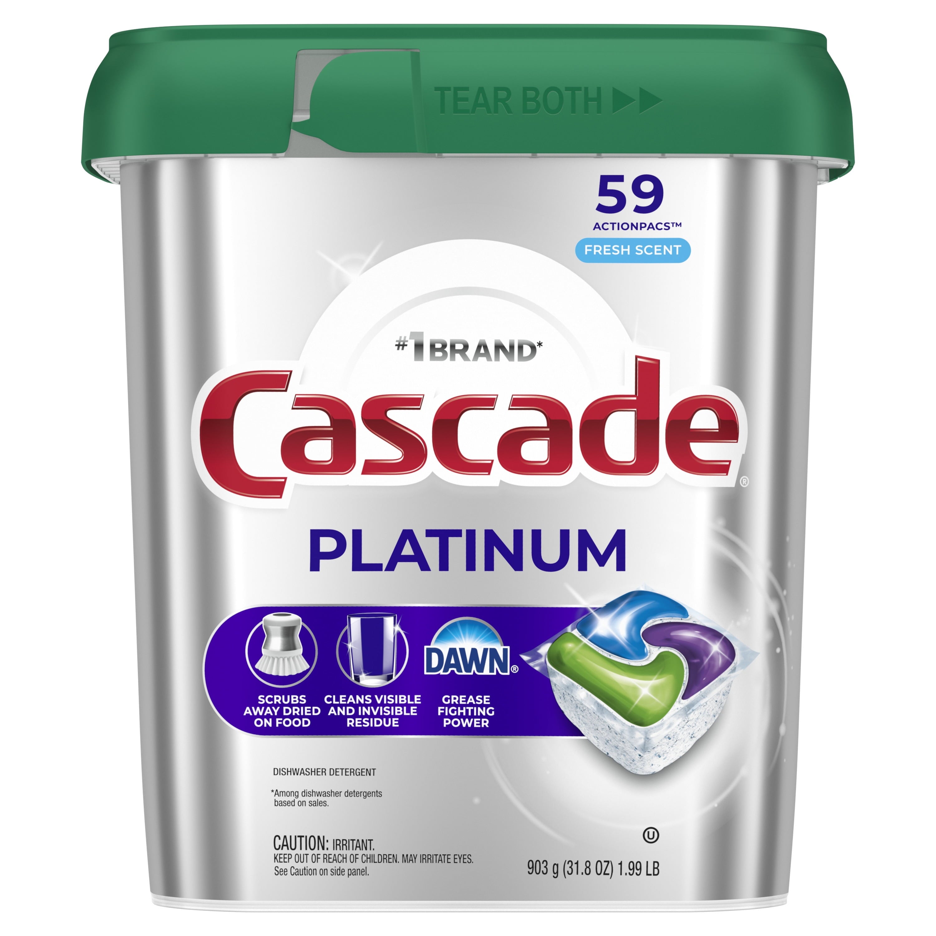 Cascade Platinum Dishwasher Pods - Dishwasher Detergent Soap Tabs, Fresh, 59 Count