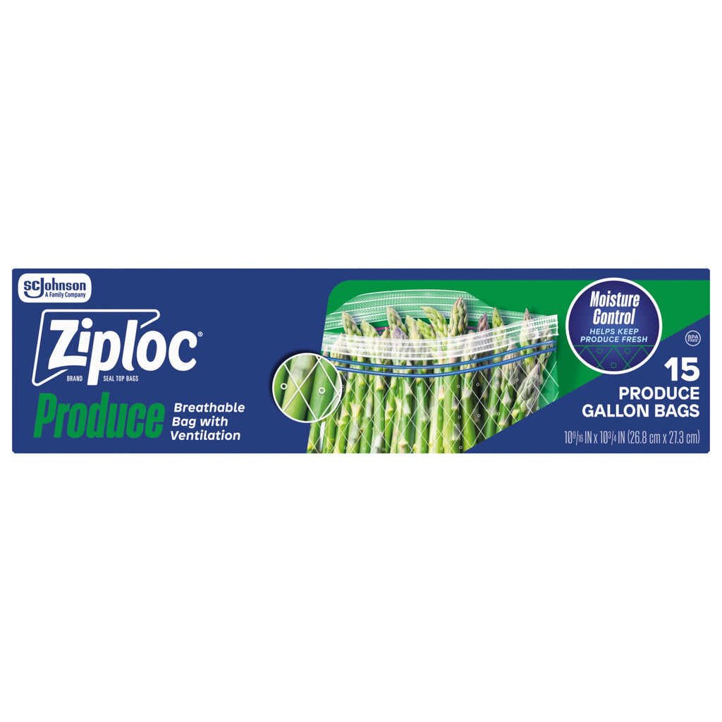 Ziploc® Brand Gallon Produce And Food Storage Bags - Breathable Bag, Moisture Control, 15 Count