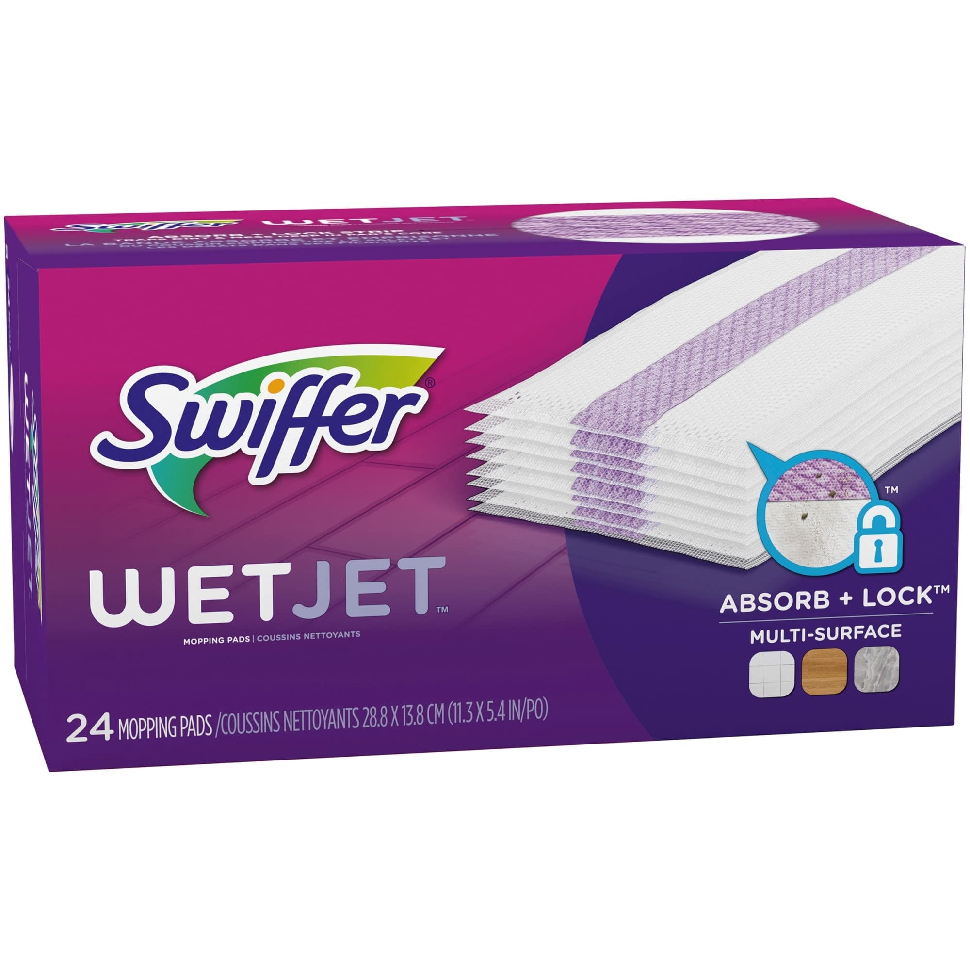 Swiffer 08443 WetJet 11.3 in. x 5.4 in. System Cloth Refills - White (24-Piece/Box - 4 Boxes/Carton)