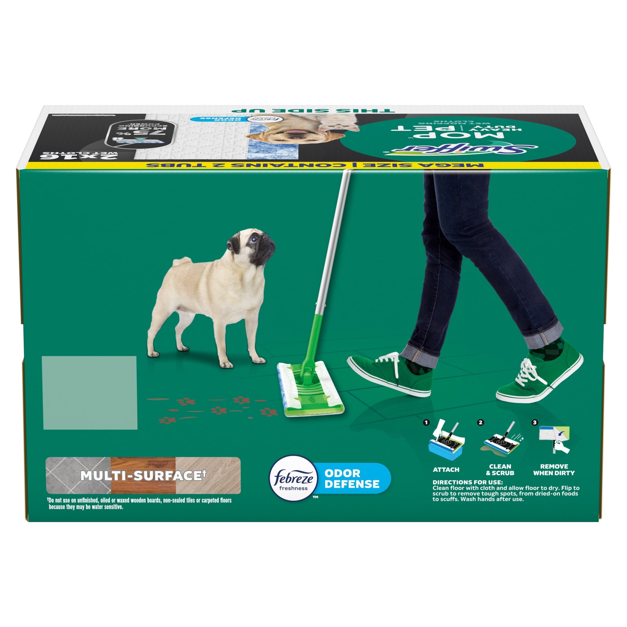 Swiffer Mop & Go Heavy Duty Pet Wet Refills - Odor Defense, 2x16 Count