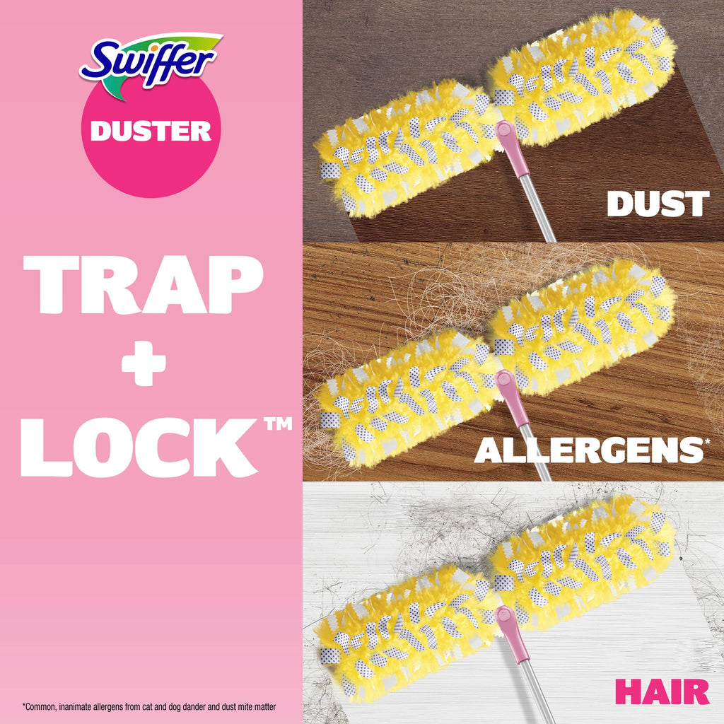 Swiffer Pink Limited Edition Duster Kit with 6 ft Super Extendable Handle - Heavy Duty Starter Kit with 8 Refills, Pink Lemonade Scent