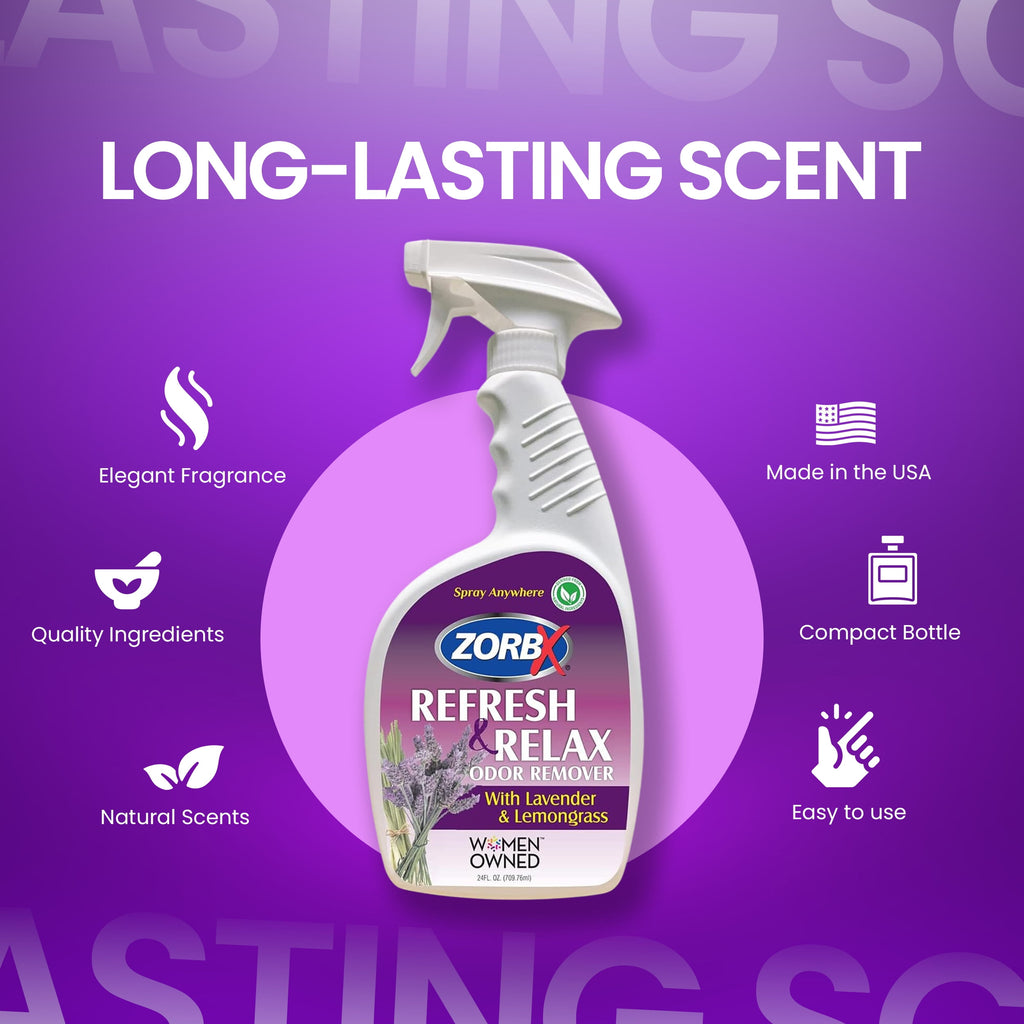 ZORBX Odor Remover Air Freshener with Lavender & Lemongrass 24 oz Fabric Freshener Spray For Home - Car & Clothes