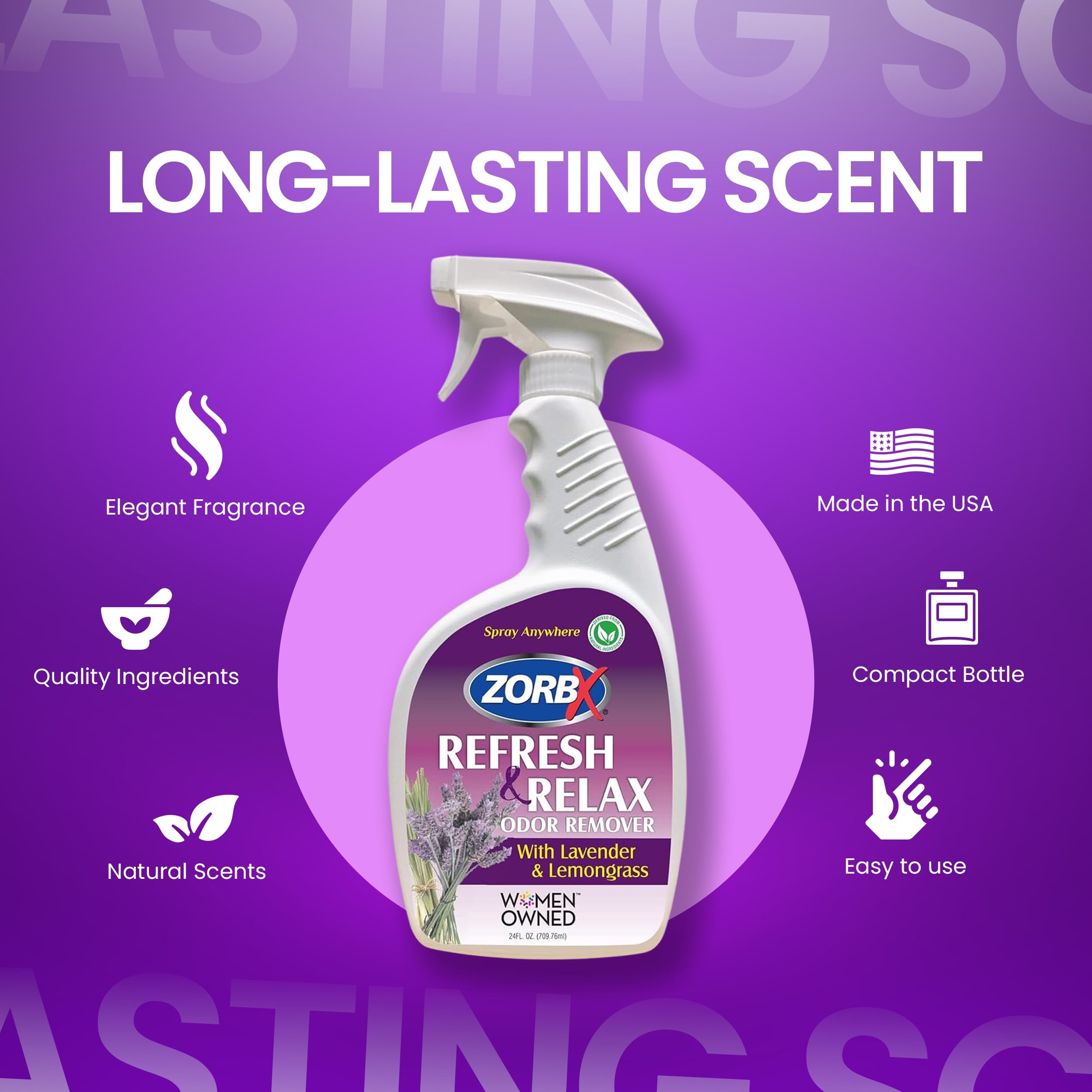 ZORBX Odor Remover Air Freshener with Lavender & Lemongrass 24 oz Fabric Freshener Spray For Home - Car & Clothes