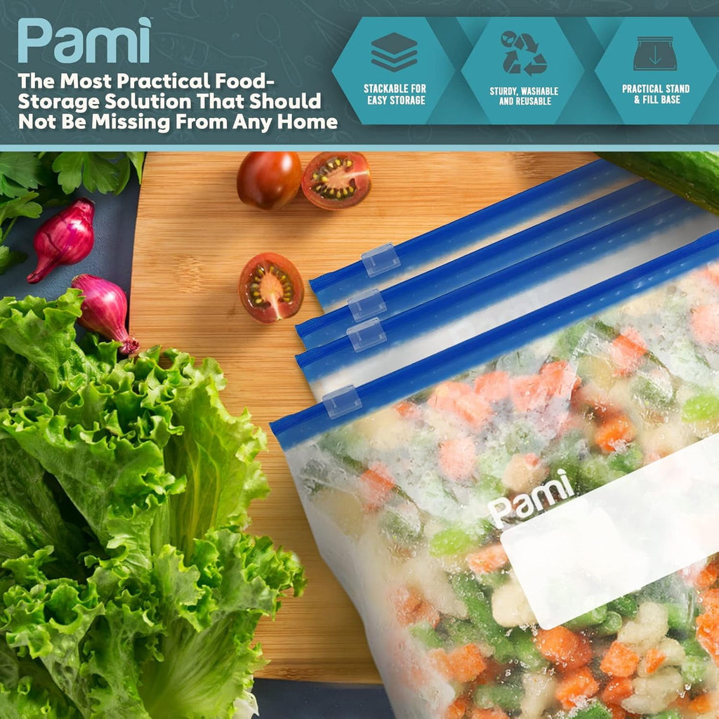 PAMI Food Storage Bag with Slider Zipper - 40 count Expandable Bottom Leakproof Plastic Gallon Ziploc Bags
