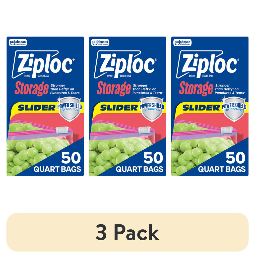 Ziploc Brand Slider Quart Food Storage Bags - School Supplies, with Power Shield Technology, Zipper, 50 Count - 3-Pack
