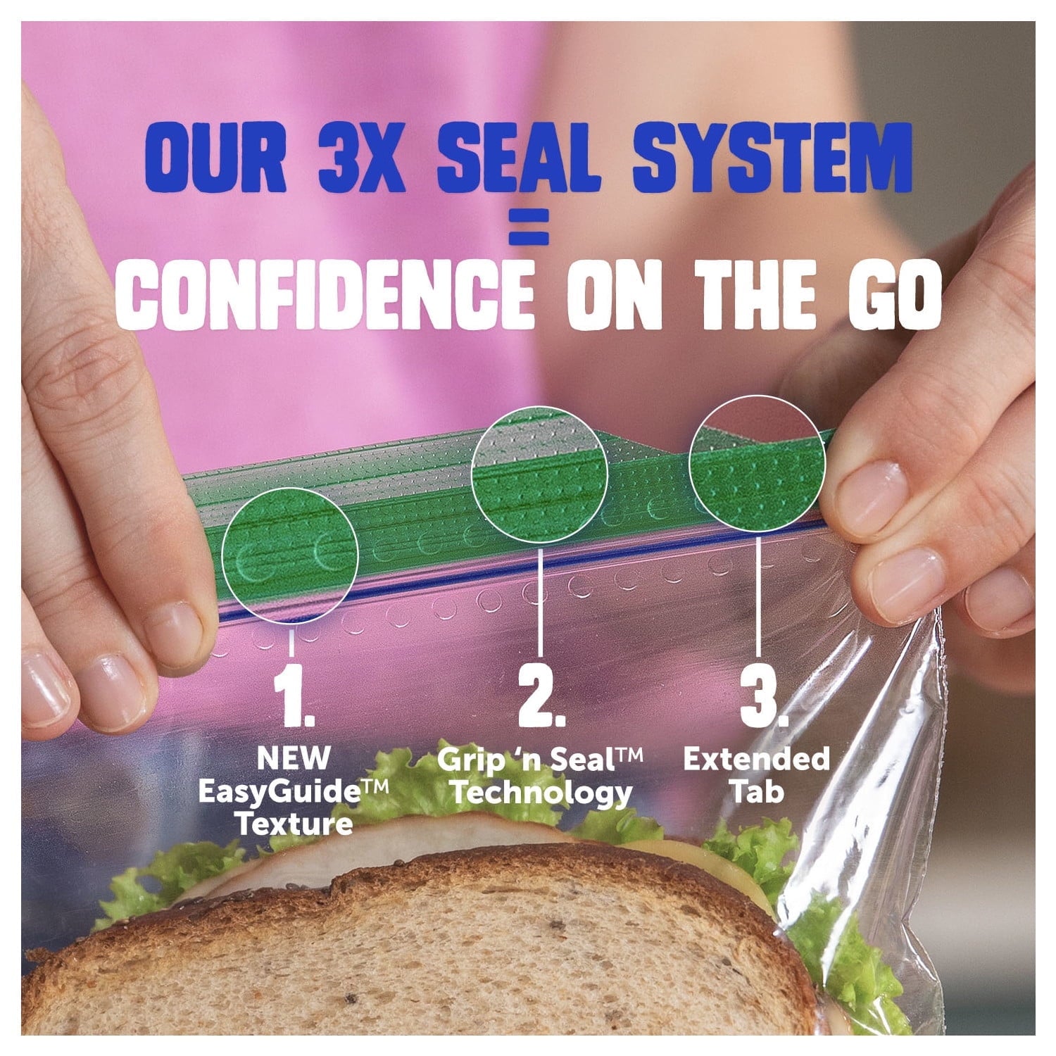 Ziploc® Brand XL Sandwich Bags with EasyGuide™ Texture - Grip 'n Seal Technology™, Food Storage, 25 Count