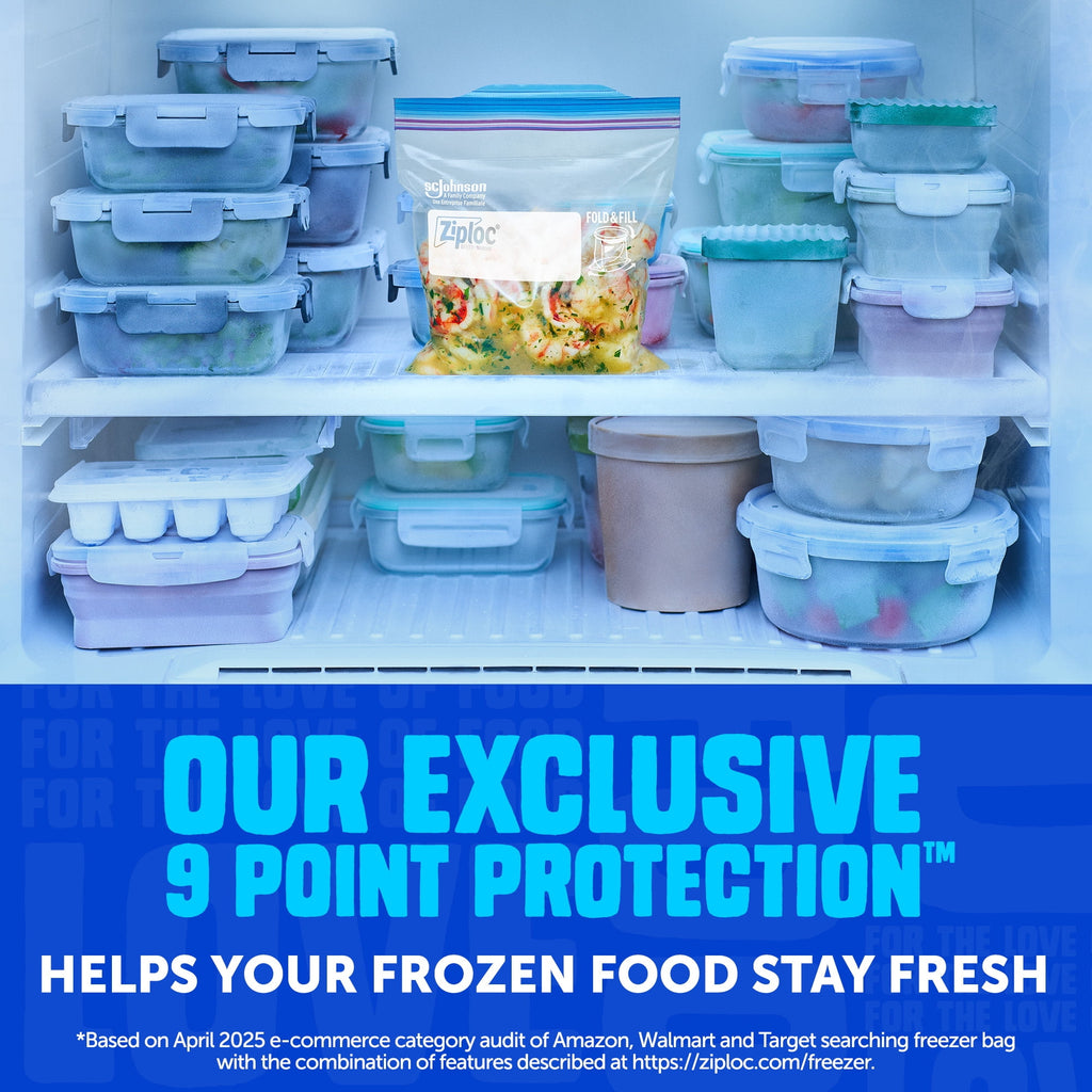 Ziploc Freezer Quart Food Storage Bags - School Supplies, Stay Open Design, Grip 'n Seal Technology, Zipper, 100 Count