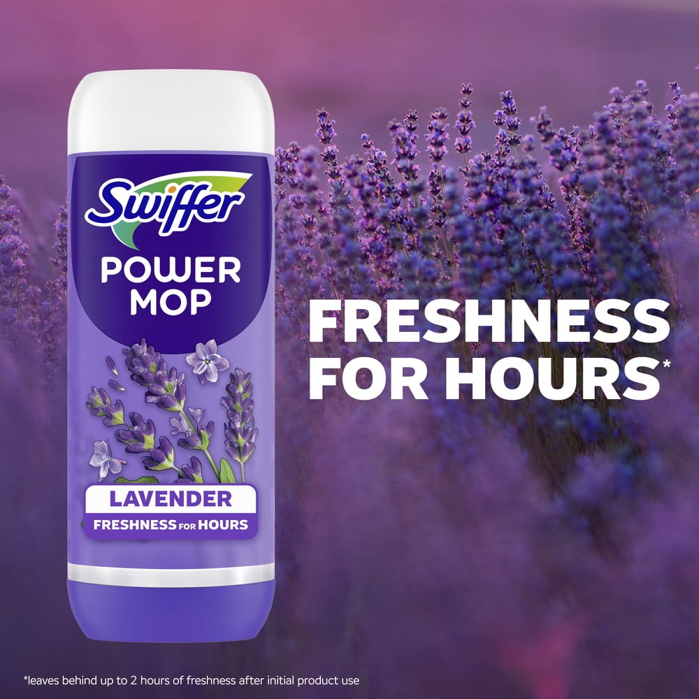 Swiffer Power Mop Floor Cleaner Bundle Includes 1 Spray Mop Device - 2 Lavender Scent Mopping Solutions 25.3 Fl Oz, 1 Fresh Scent Mopping Solution 25.3 Fl Oz & 7 Mop Pad Refills