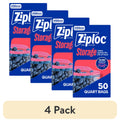Ziploc Brand Food Storage Bags - School Supplies, with Grip 'n Seal Technology, Zipper, Quart, 50 Count - 4-Pack