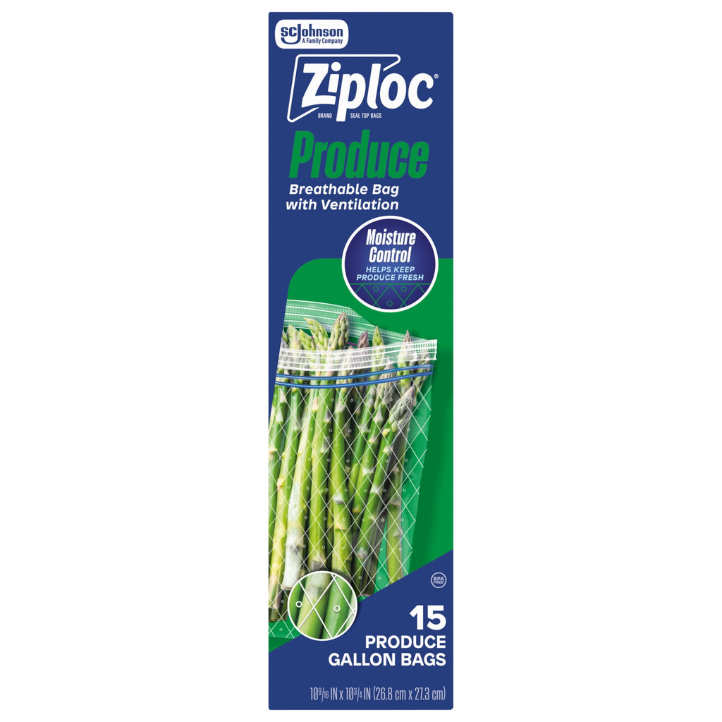 Ziploc® Brand Gallon Produce And Food Storage Bags - Breathable Bag, Moisture Control, 15 Count
