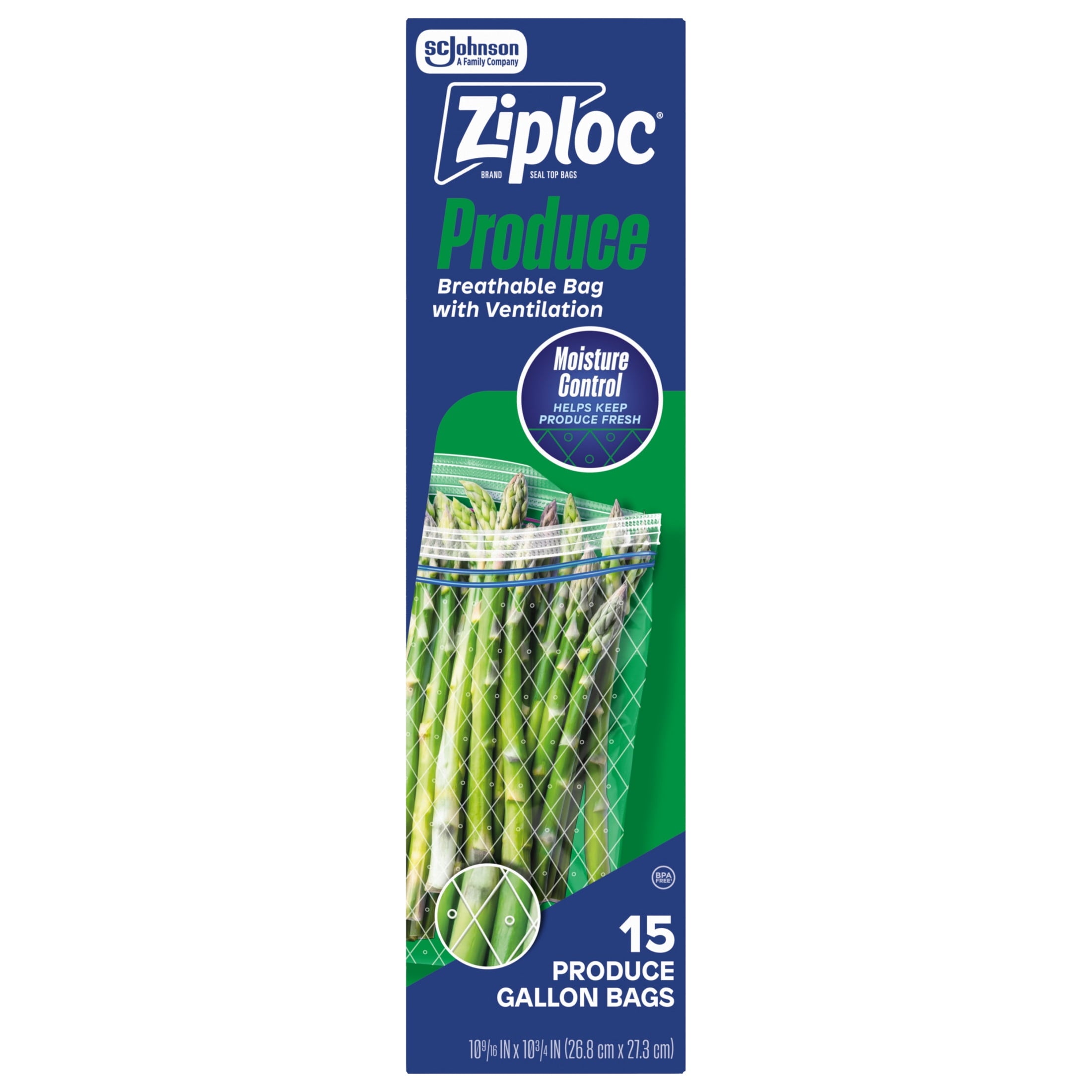 Ziploc® Brand Gallon Produce And Food Storage Bags - Breathable Bag, Moisture Control, 15 Count