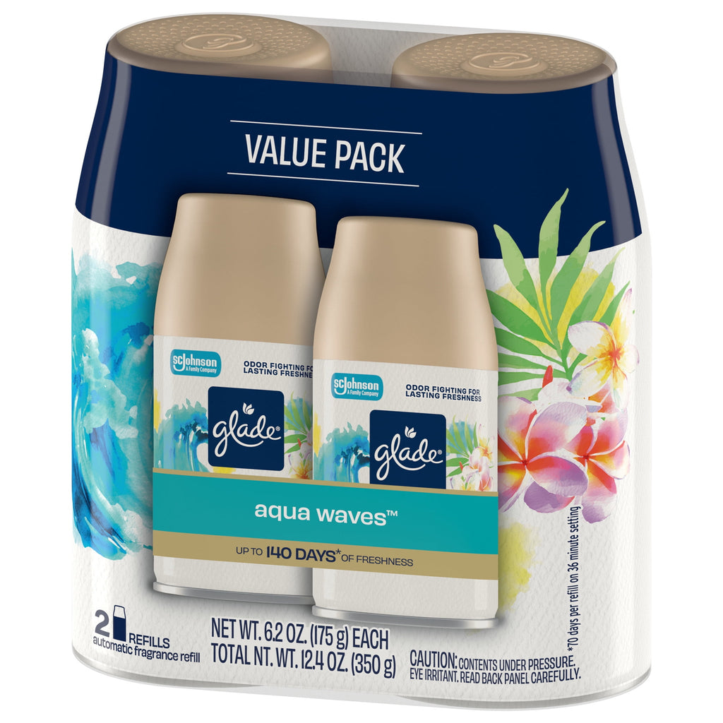 Glade Automatic Spray Refills - Air Freshener, Mothers Day Gifts, Infused with Essential Oils, Aqua Waves, 6.2 oz, 2 Count