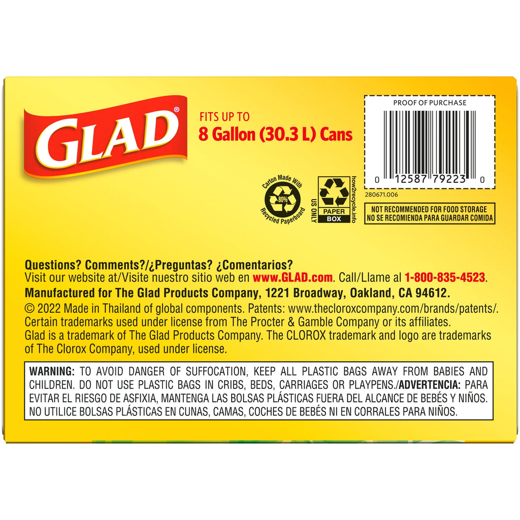 Glad Drawstring Medium Scented Trash Bags - 8 Gallon, Gain Original Scent With Febreze Freshness, 80 Bags
