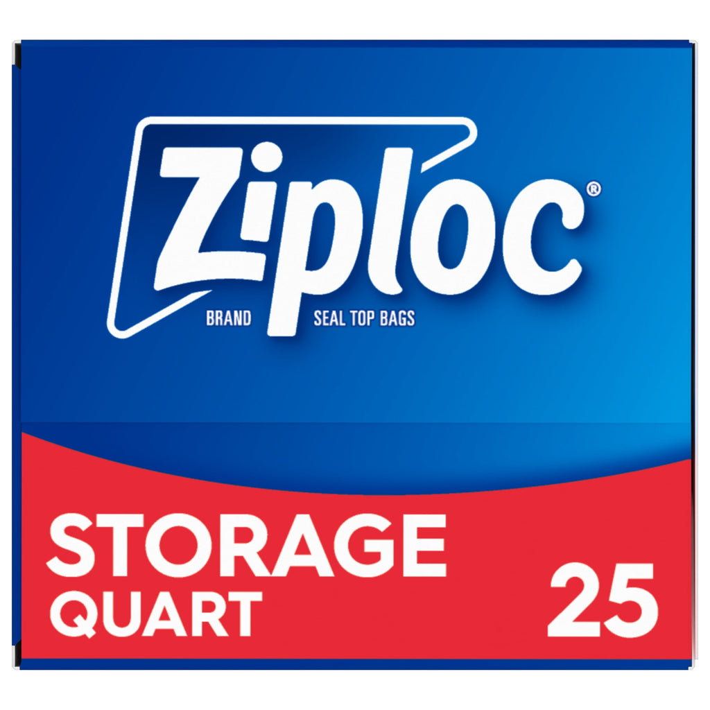 Ziploc Brand Food Storage Bags - School Supplies, with Grip 'n Seal Technology, Zipper, Quart, 25 Count