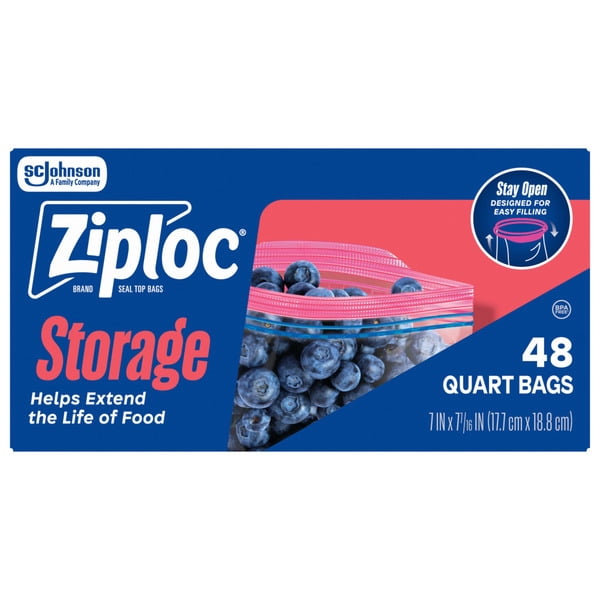 Ziploc® Quart Storage Bags - Stay Open Design, Easy to Fill with pen