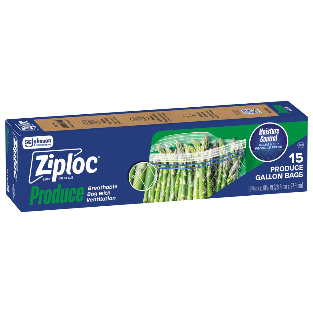 Ziploc® Brand Gallon Produce And Food Storage Bags - Breathable Bag, Moisture Control, 15 Count