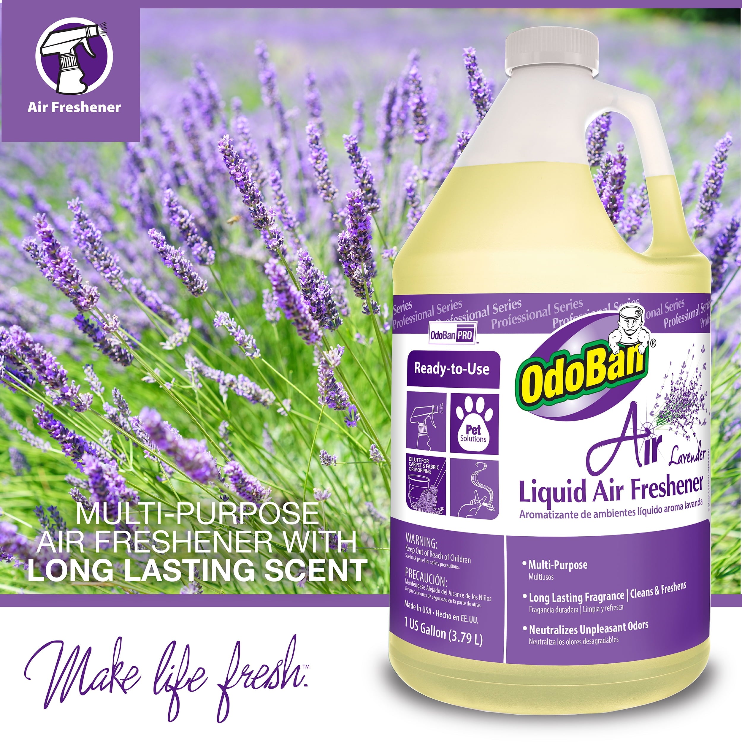 OdoBan Professional Cleaning Ready-to-Use Liquid Air Freshener - 1 Gallon Scent Assortment, Cherry, Spring Fresh and Lavender