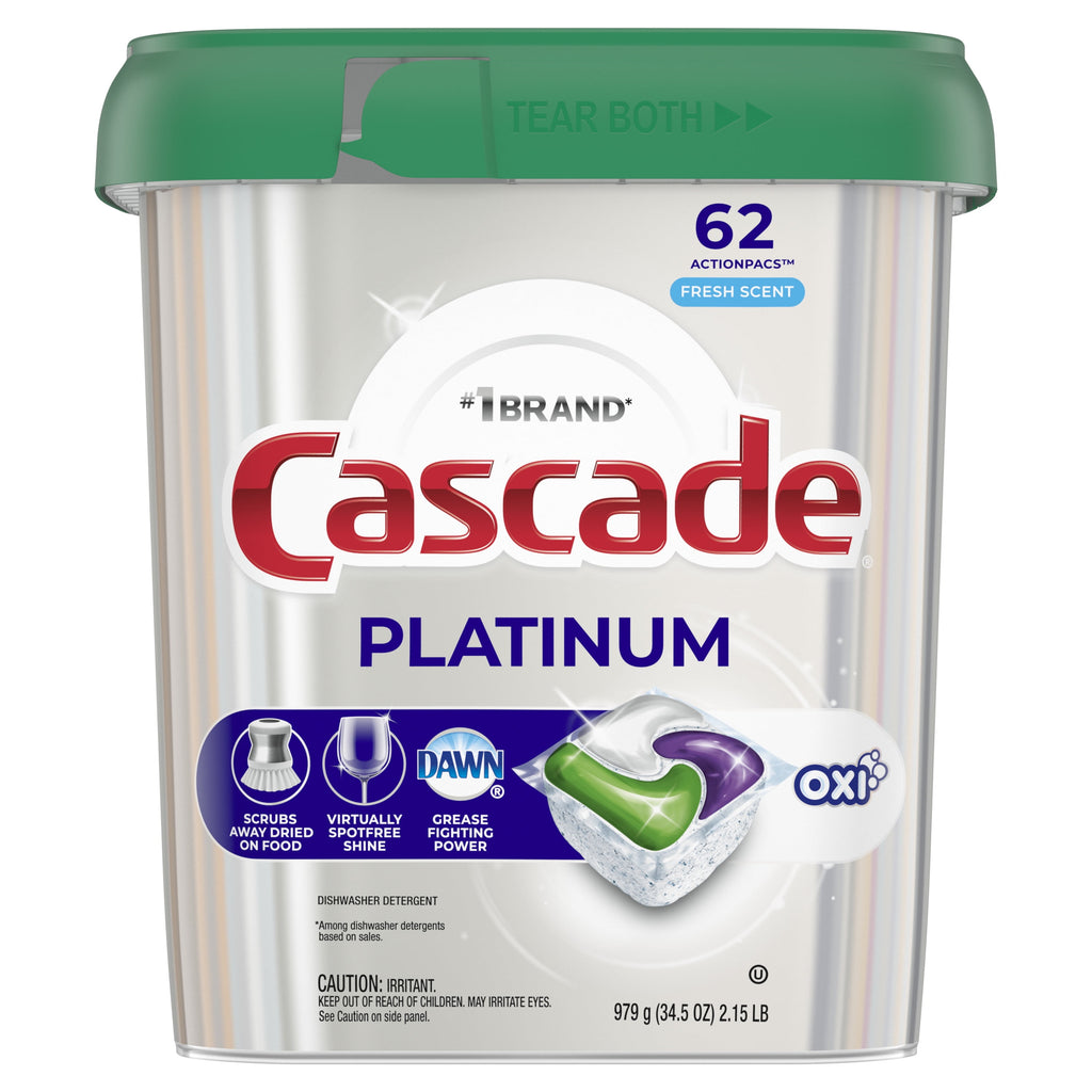Cascade Platinum + Oxi Dishwasher Detergent Pods - Fresh Scent, 34.5 Ounce, 62 Count