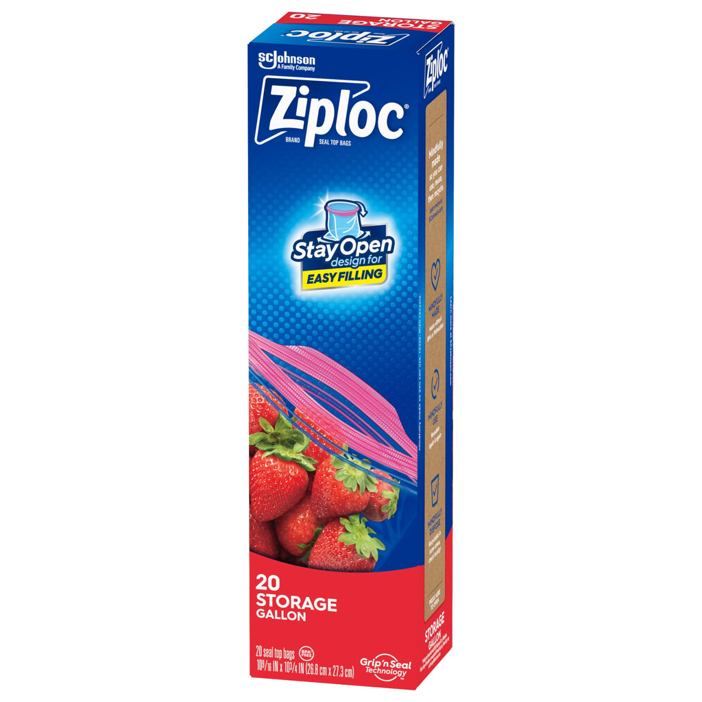 Ziploc Brand Food Storage Bags - School Supplies, with Grip 'n Seal Technology, Zipper, Gallon, 20 Count