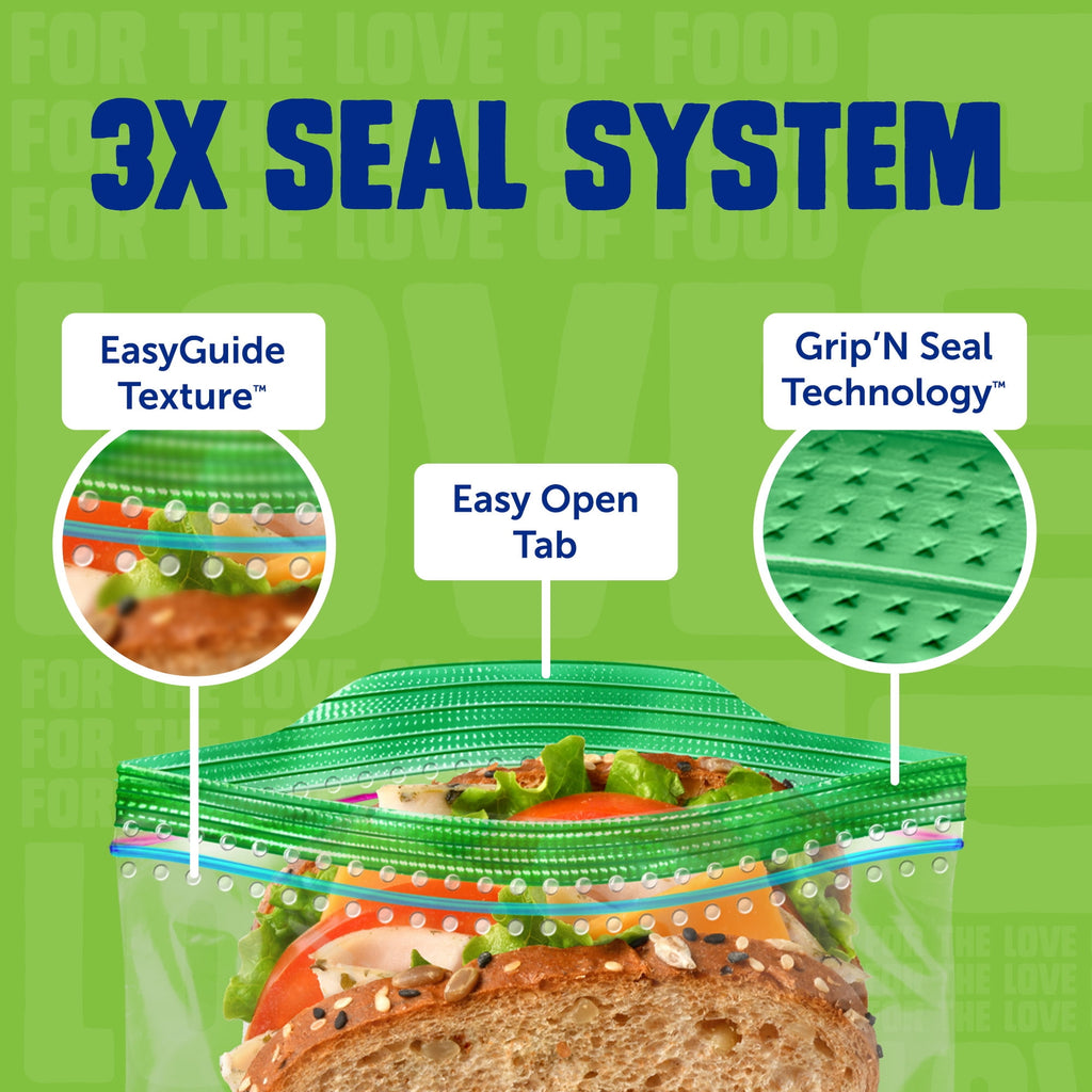 Ziploc® Brand XL Sandwich Bags with EasyGuide™ Texture - Grip 'n Seal Technology™, Food Storage, 25 Count