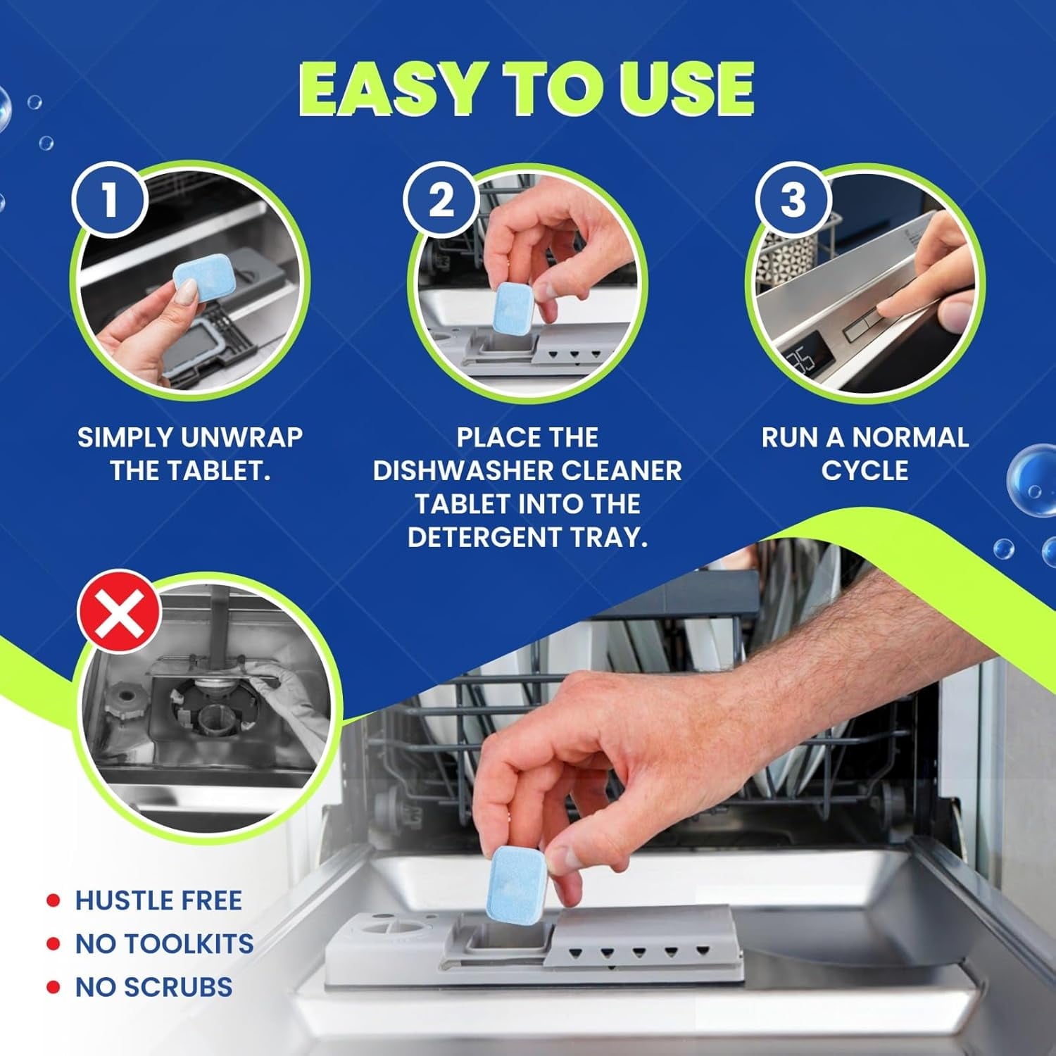 True Fresh Dishwasher Cleaner Tablets 18 Pack - Dishwasher Cleaner and Deodorizer to Descale - Remove Limescale and Buildups