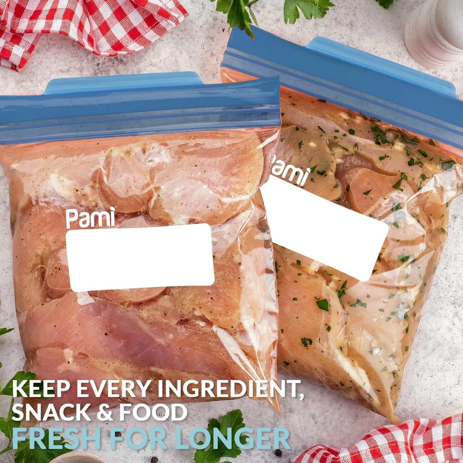 PAMI Extra-Thick Food Storage Bag with Double Zipper - 10 count Expandable Bottom Leakproof Plastic Gallon Ziploc Bags