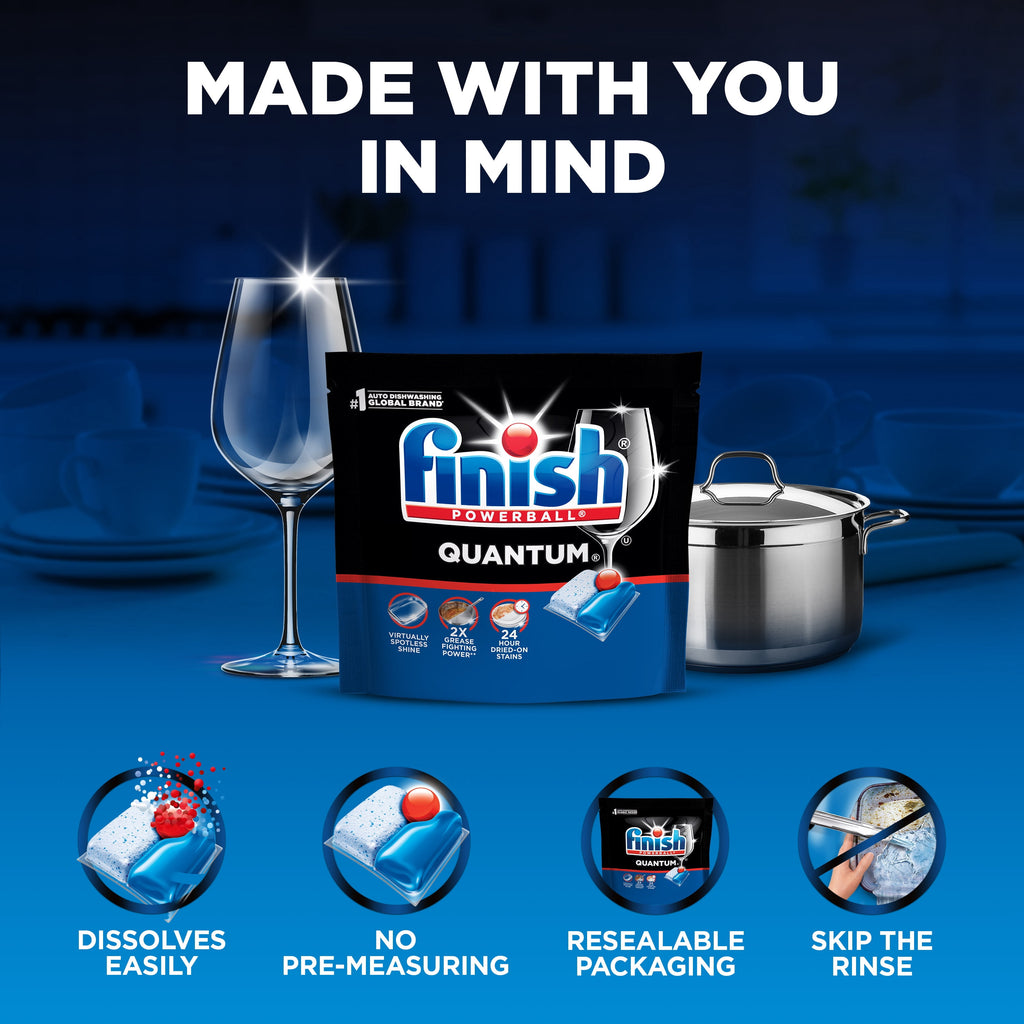 Finish Quantum Dishwasher Pods - No Pre-Rinse Dishwasher Detergent Tabs Soap, Advanced Clean, 14 Count - 8-Pack