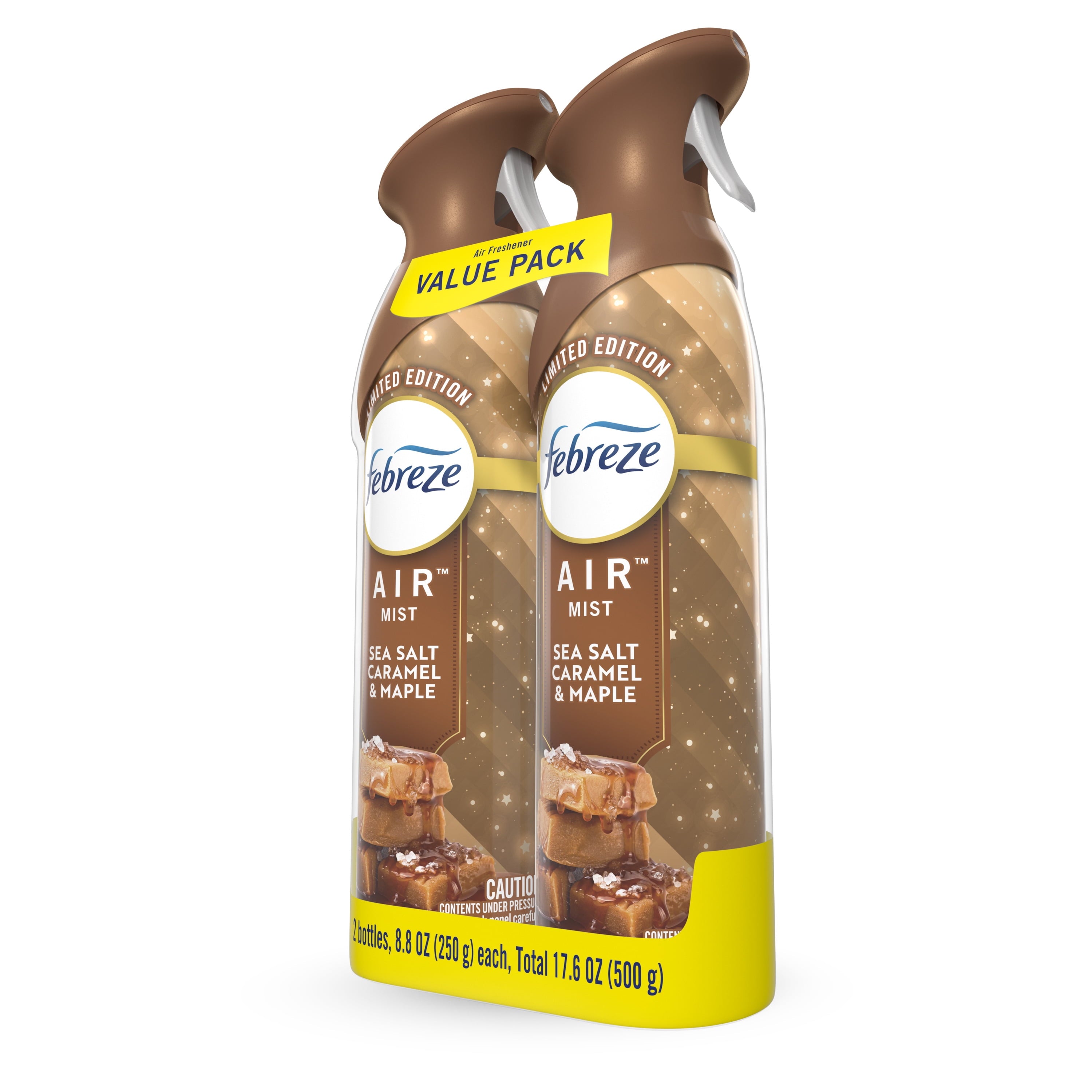 Febreze Air Mist - Odor-Fighting Air Freshener, Sea Salt Caramel & Maple, 8.8oz Aerosol, Pack of 2 - 3-Pack