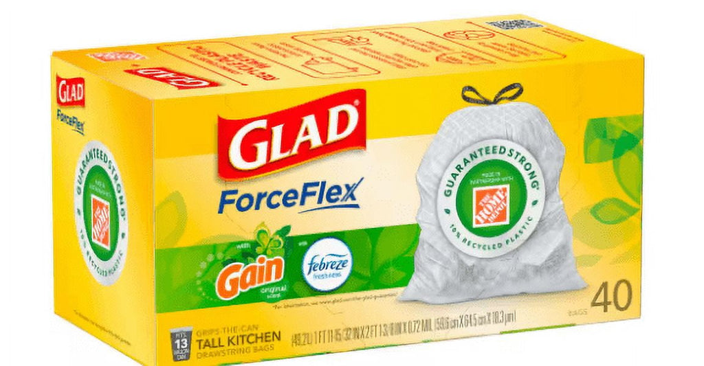 Glad Force Flex 13 Gal. Drawstring Trash Bags Original Scent with Gain Original Scent (40-Count)