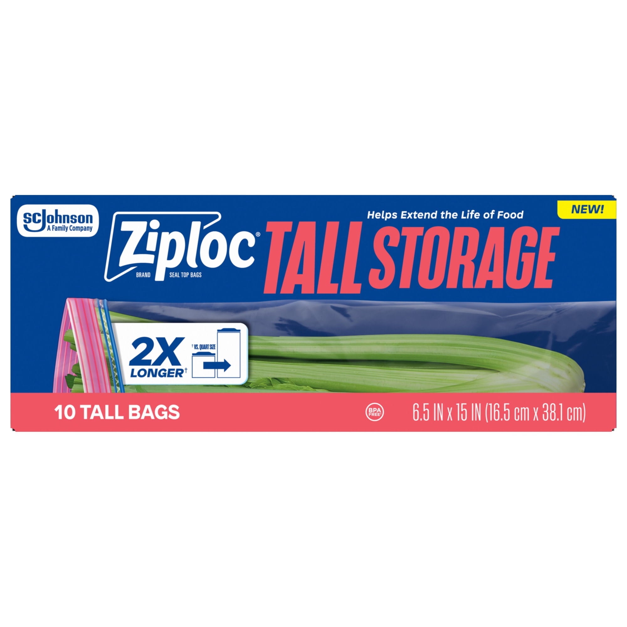 Ziploc® Brand Tall Storage Bags - Seal Top Closure, 10 Count
